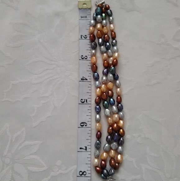 Pearls Multi color 4 rows layered necklace + bracelet - Picture 4 of 8